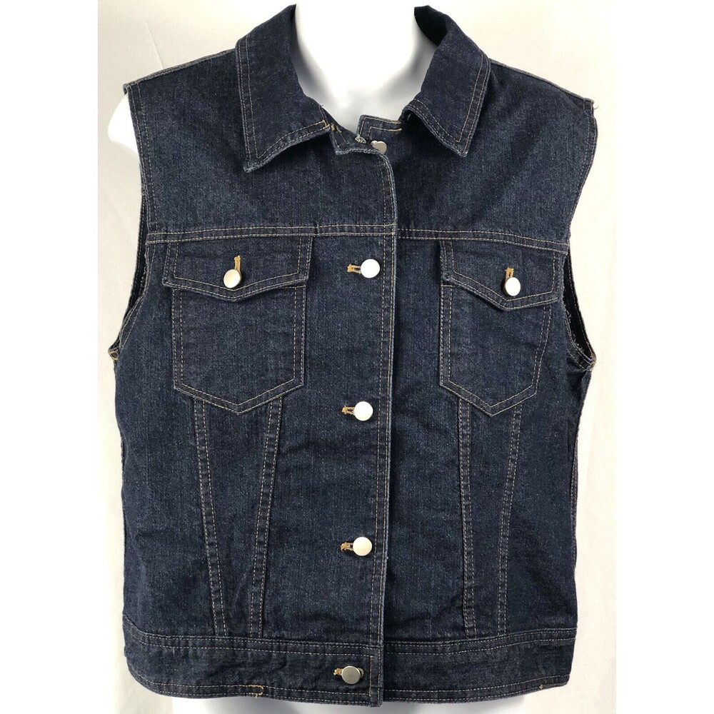 Vintage Sleeveless Jean Jacket Vest M Dk Denim ButtonUp Trucker Biker Grunge Y2K